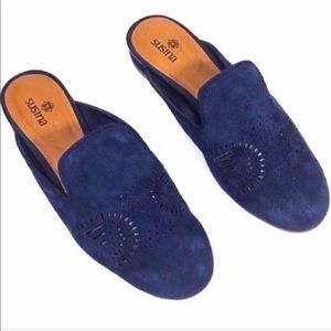 Susina Blue suede Leather slip-on flats comfort-sole mules size 5.5 NWOT